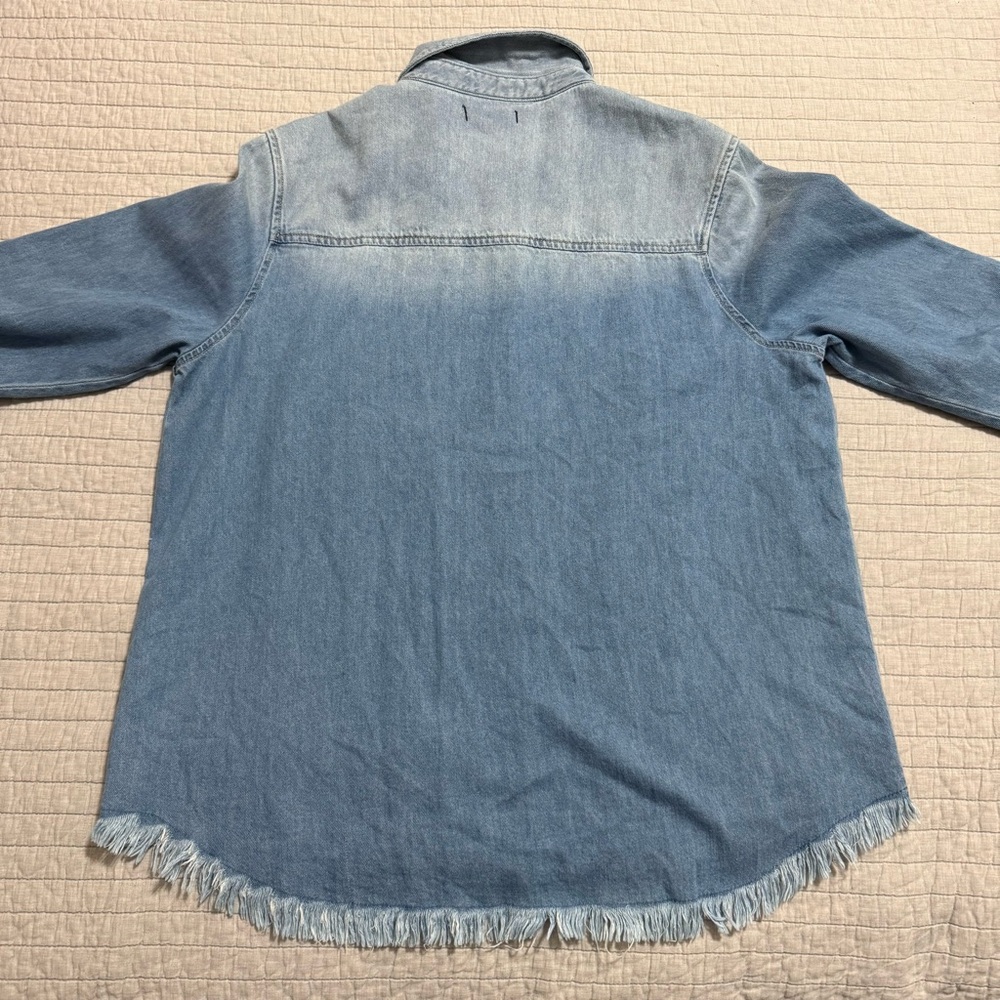 Dear John Denim Western Chambray Denim Distressed Shirt Blue Size Large - Picture 9 of 9